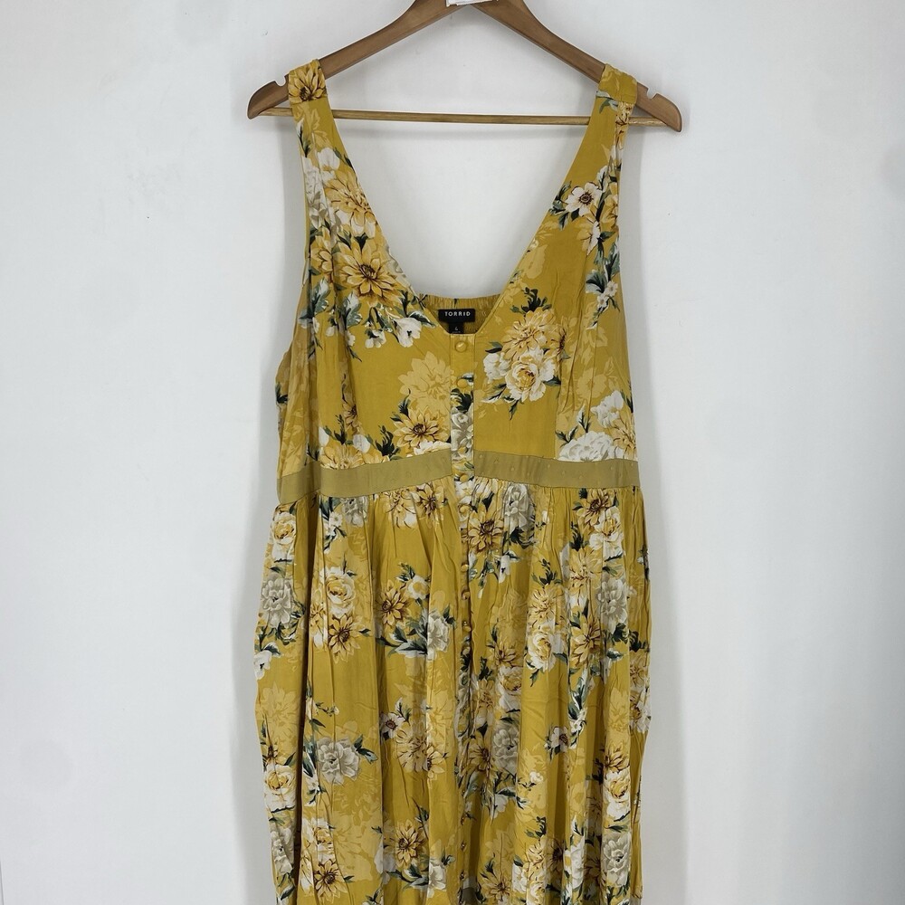 Torrid 4X Goldenrod Floral Midi Dress Boho Plus Size Yellow Maxi Style Summer - Picture 3 of 10